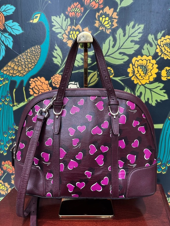 Gucci Heart Print Dome Satchel – Burgundy Leather Trim - Picture 3 of 15
